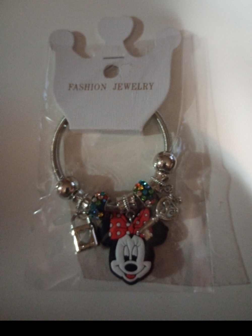 Silver-Tone Minnie Mouse Charm Bracelet with Red Bow